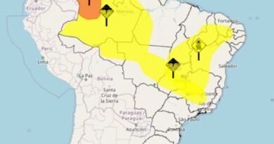 Imagem colorida de mapa de alerta do INMET - Metrópoles