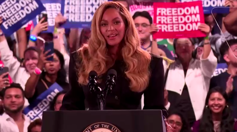 Beyoncé participa de comício e apoia Kamala Harris para presidente nos EUA