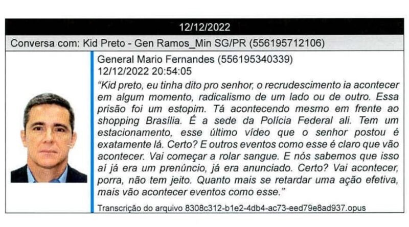 Imagem de documento da Polícia Federal sobre general mario golpista - Metrópoles