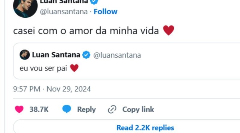 Luan Santana quebra silêncio após casamento com Jade Magalhães