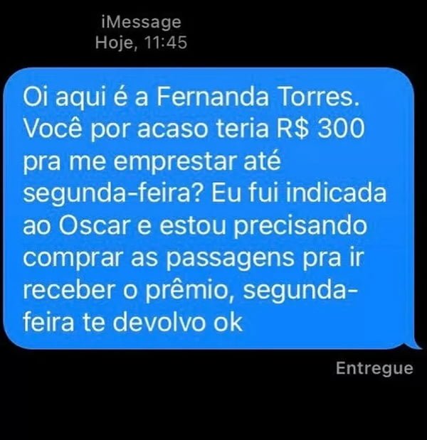 Ator faz alerta sobre golpe após indicação de Fernanda Torres ao Oscar