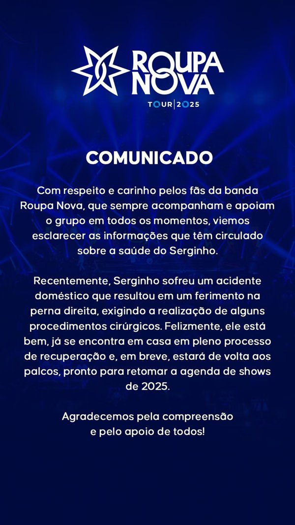 Saiba como está Serginho Herval, do Roupa Nova, após acidente