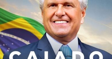 Imagem colorida de banner com informações sobre o lançamento da pré-candidatura de Ronaldo Caiado à presidência da República - Metrópoles