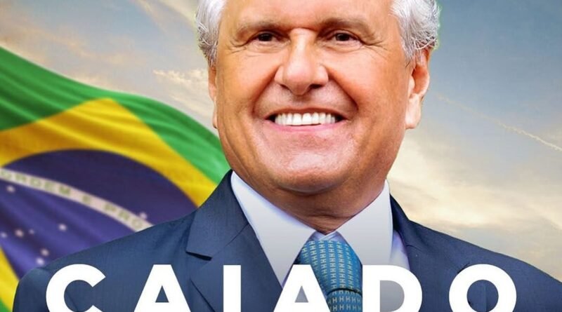 Imagem colorida de banner com informações sobre o lançamento da pré-candidatura de Ronaldo Caiado à presidência da República - Metrópoles