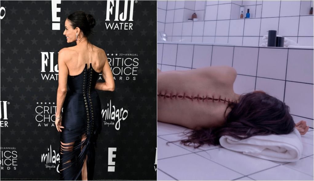 Demi Moore usa vestido que faz referência à cena de “A Substância“