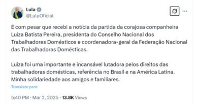 Lula lamenta morte de Luiza Batista, líder das empregadas domésticas